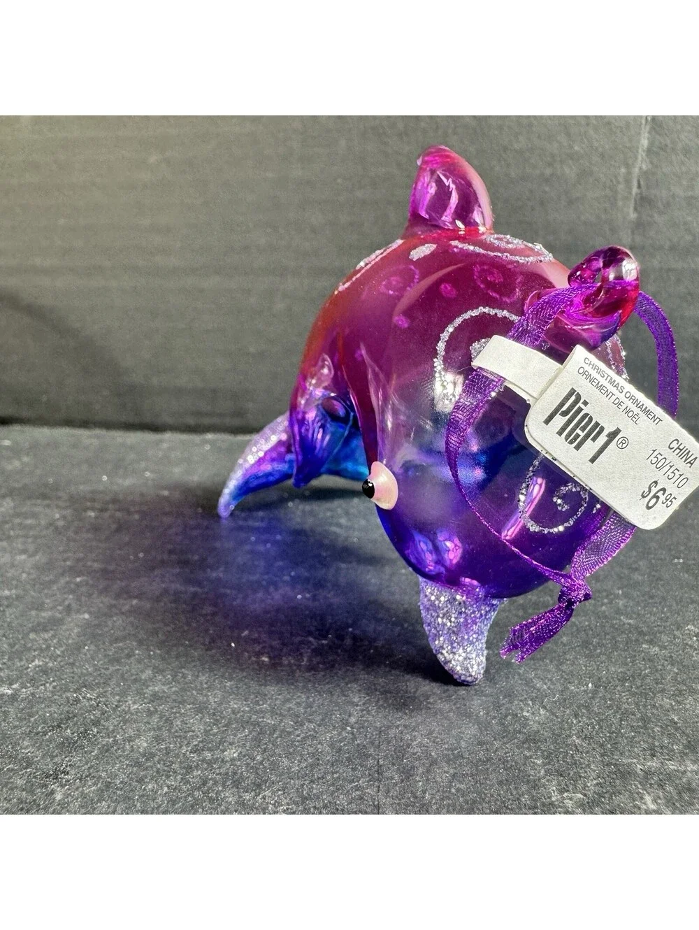 Pier 1 Blown Glass Dolphin Christmas Ornament Nautical Beach Decoration NEW